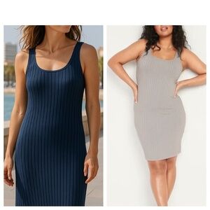LOT (2) Old Navy Dress Sz XXL 2X 18 20 Ribbed Navy Blue Gray Slvlss. Stretch